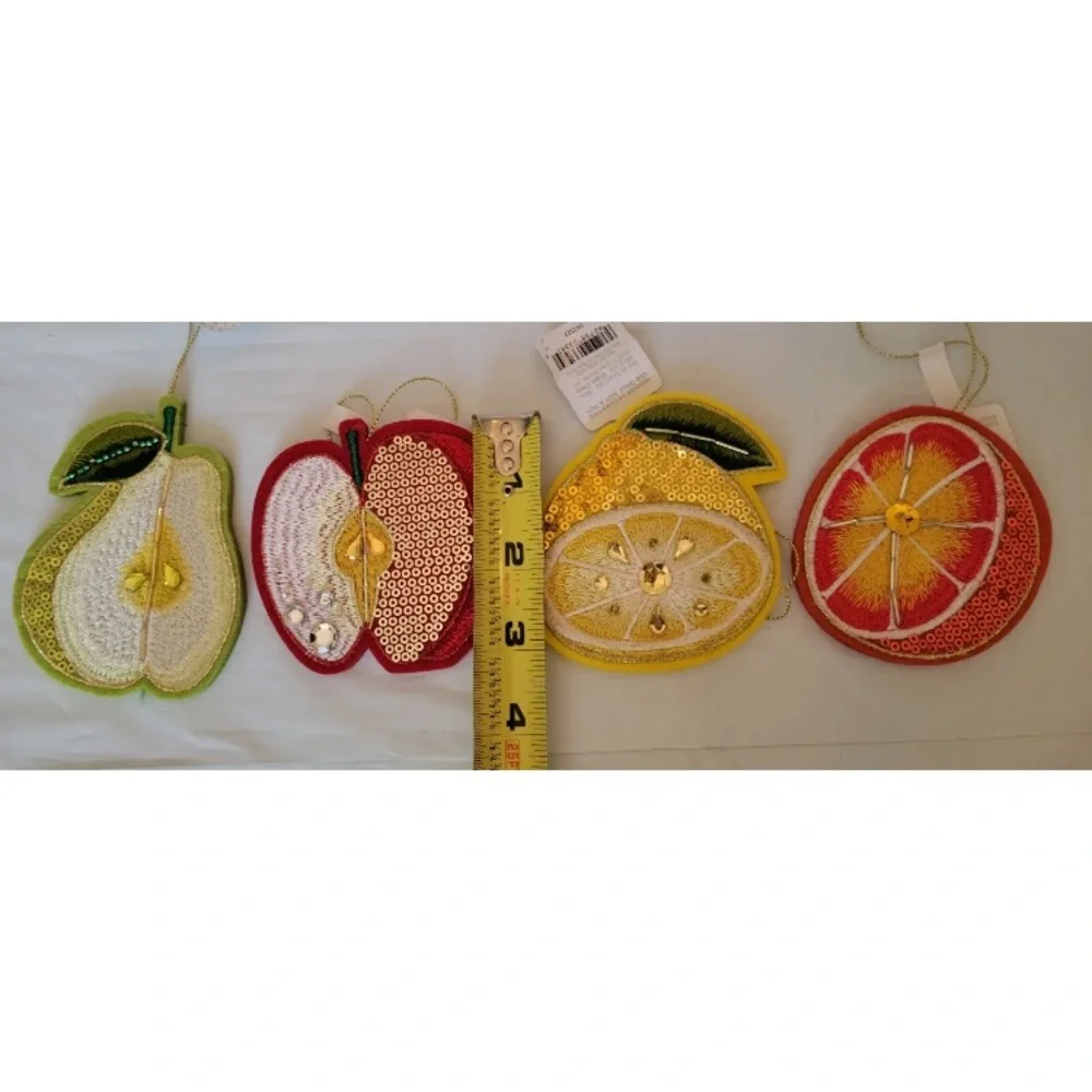 4x 2022 Wondershop Fruit Shaped Sequined Holiday Ornaments Christmas Apple Pear
